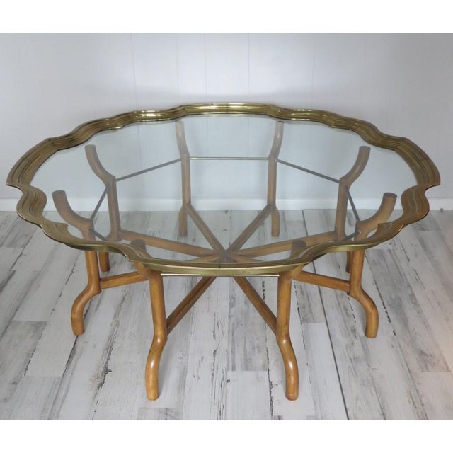 Vintage Baker Scalloped Brass and Glass Tray Top Coffee ...