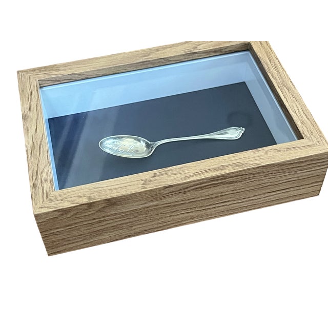 Antique 19th-Century Sterling Silver Spoon Hand Engraved “Yale” Spoon in Custom Birchwood Shadow Box For Sale In Jacksonville, FL - Image 6 of 8