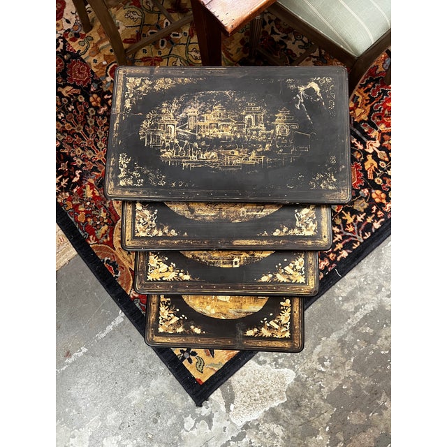 Set of four Chinese Export "quartetto" nesting tables this space-saving stacking set showcases the highly sought-after...