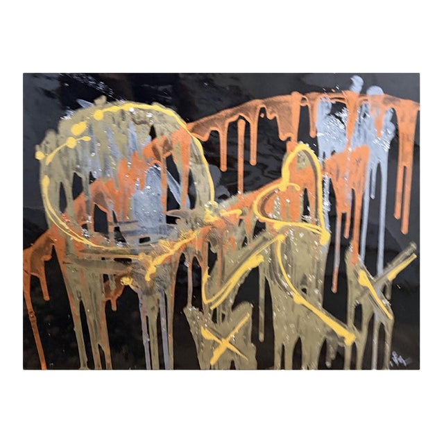 Arturo Rovirosa "Firma Ii" Gold Acrylic on Canvas Sealed in Epoxy, Signed For Sale