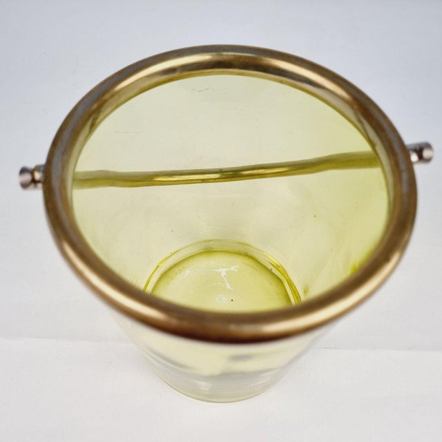 Mid-Century Modern Mid-Century Modern Green Glass Ice Bucket with Metal Tongs For Sale - Image 3 of 8