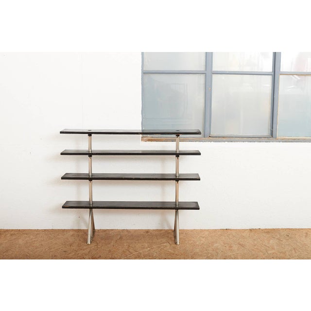 Freestanding Shelving Unit in Nickel-Plated Steel Tube Frame and Wood Shelves, 1930s For Sale - Image 16 of 17