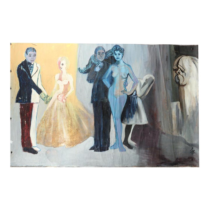 Mae Alice Engron, (American, 1933-2007) Surreal Figural Group, Oil on ...