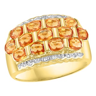 2.25 Carat Oval Cut Natural Yellow Sapphire and Diamond 14 Karat Gold Ring, Size 3 For Sale