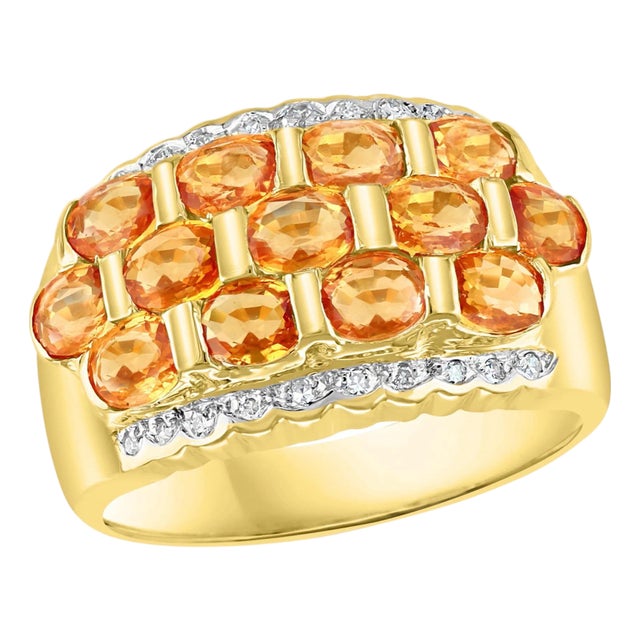 2.25 Carat Oval Cut Natural Yellow Sapphire and Diamond 14 Karat Gold Ring, Size 3 For Sale