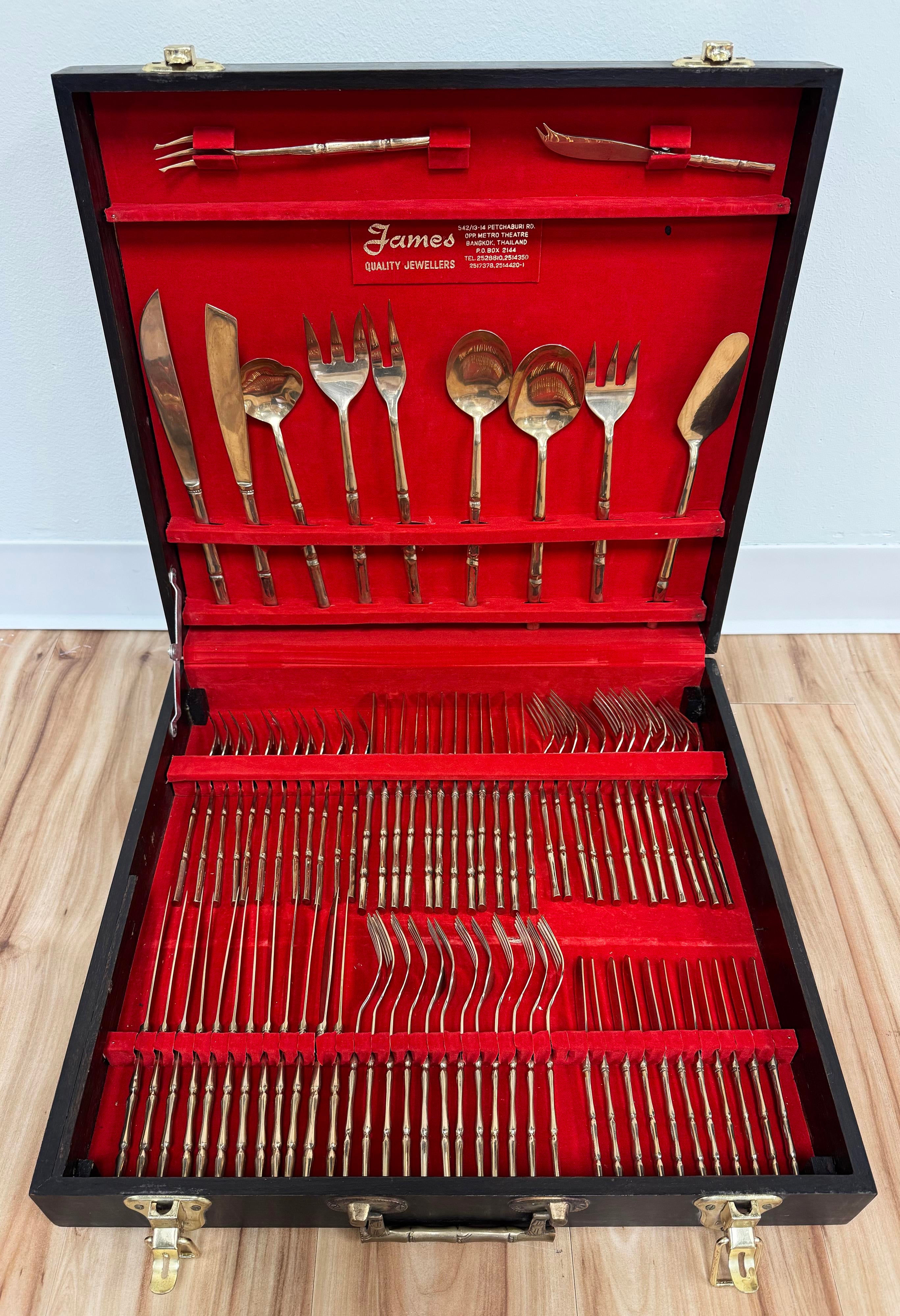 Vintage Faux Bamboo Nickelbronze Flatware - Set of 143 | Chairish