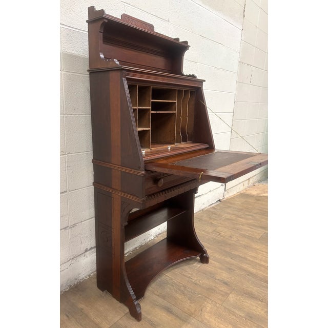 Antique Late 19th Century Victorian Walnut Drop Front Drop Lid Secretary Desk For Sale - Image 17 of 18