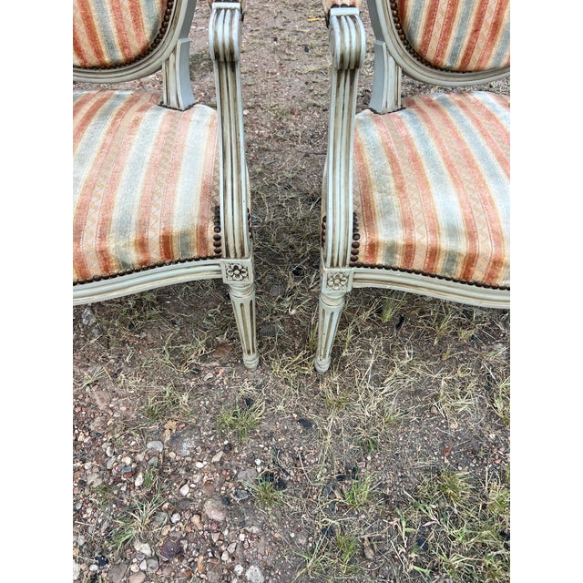 French 19th Century Louis XVI Painted Walnut Arm Chairs - Set of 2 For Sale - Image 9 of 12