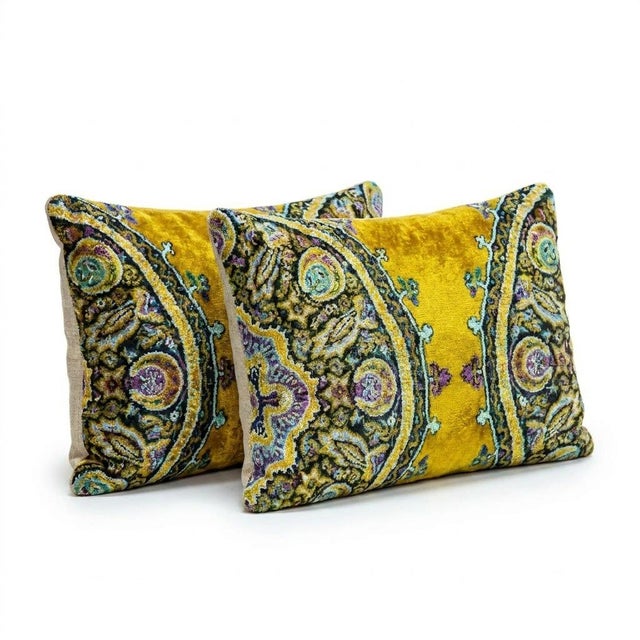 Mid-Century Modern Handwoven Velvet Lumbar Pillow Cover 16'' X 24'' - Set of Two For Sale - Image 3 of 4