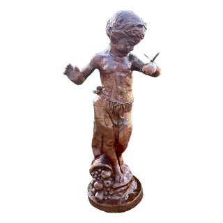 Cast Iron The Girl with the Butterfly Statue, 1980s For Sale