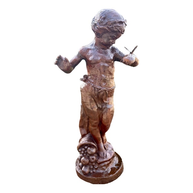 Cast Iron The Girl with the Butterfly Statue, 1980s For Sale