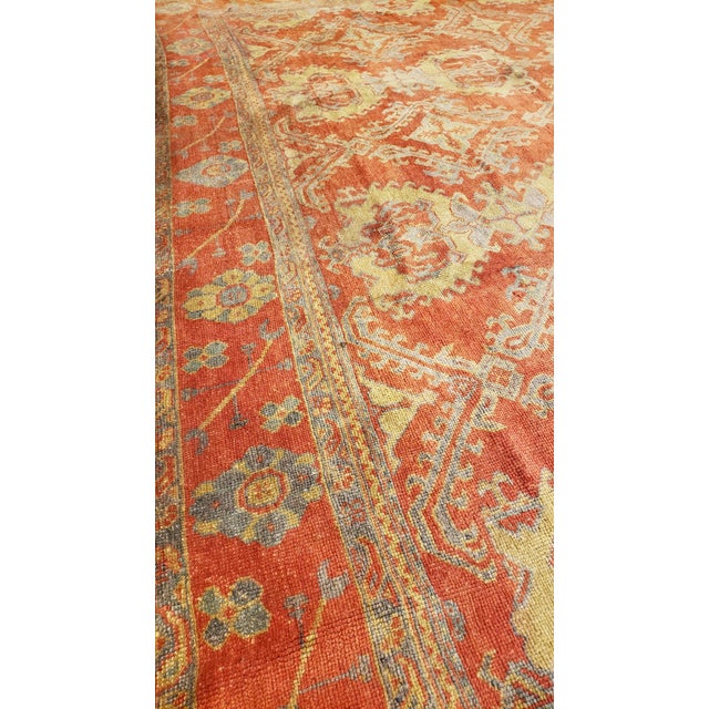 Antique Oushak Carpet, Handmade Oriental Rug, Coral Field, Gold and Gray For Sale - Image 10 of 18