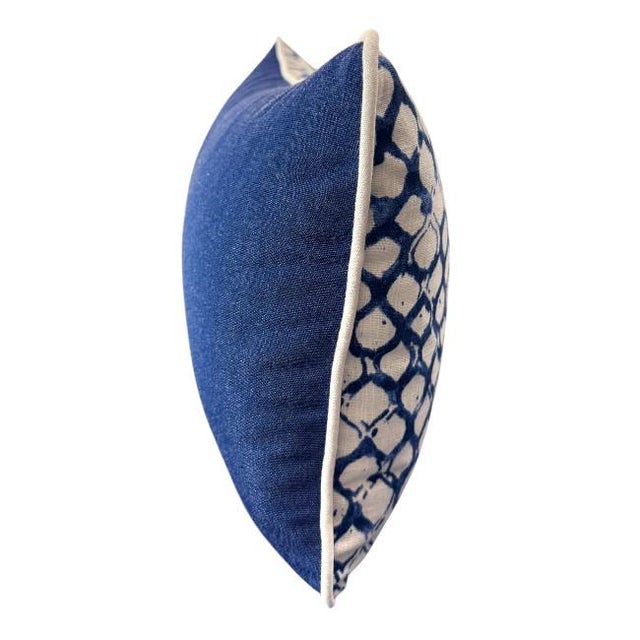 Abstract Single White and Navy Lumbar Pillow For Sale - Image 3 of 6