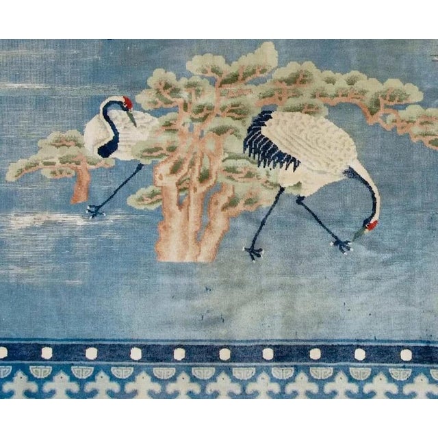 Blue Antique Chinese Ningxia Rug with Storks For Sale - Image 8 of 9