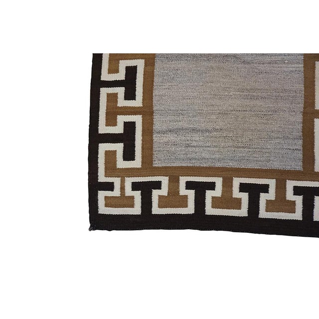 Impressive Gray With Delicate White-Brown Geometric Border Pattern Antique American Navajo Rug For Sale - Image 13 of 13