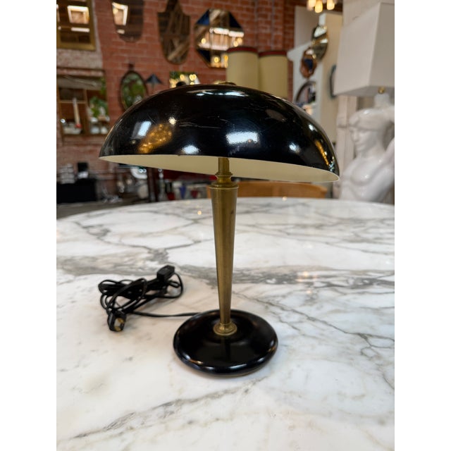 Vintage Black Dome Table Lamp With Brass Stem 1950s For Sale In Los Angeles - Image 6 of 8