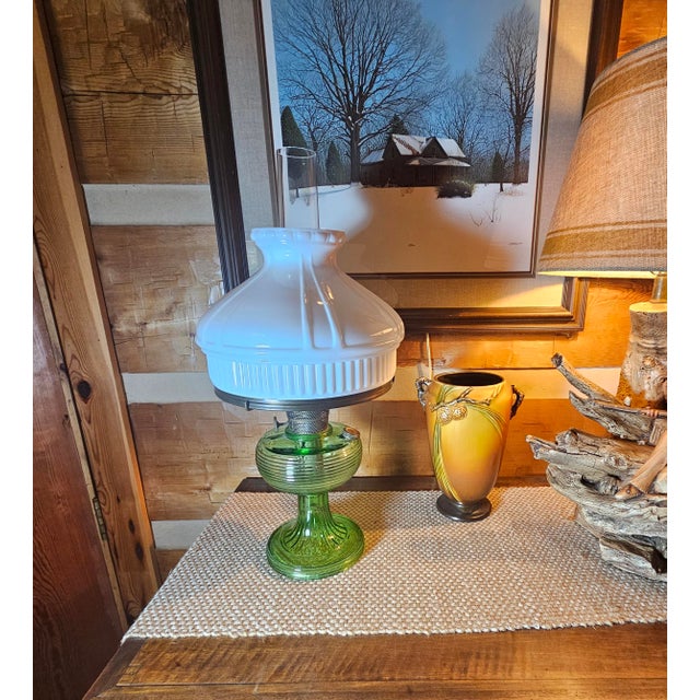 Art Deco 1920s Emerald Green Lincoln Drape Table Lamp Made by Bradley and Hubbard For Sale - Image 3 of 16