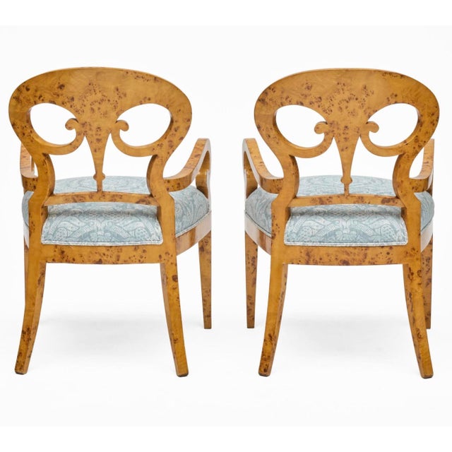 Biedermeyer Dining Table With One Leaf and Six Matching Dining Chairs With Blue Upholstery For Sale - Image 10 of 16