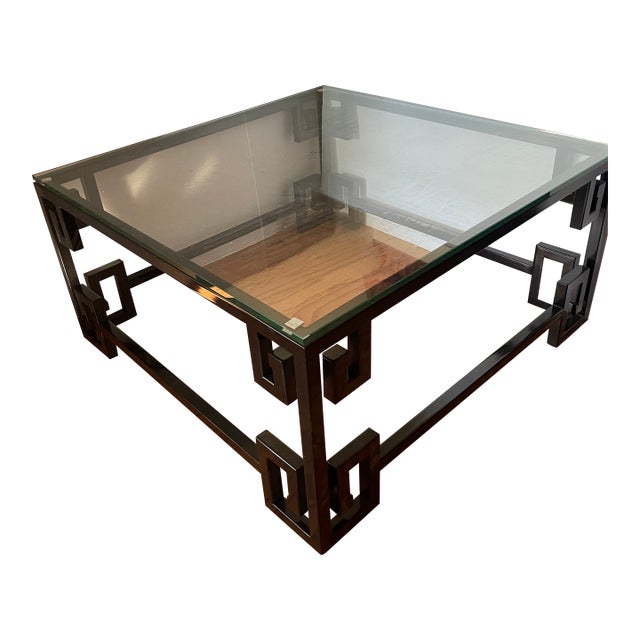 Black Lacquered Coffee Table Greek Key Accent For Sale