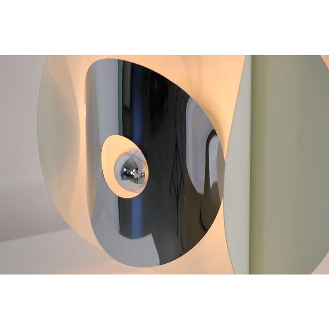 Italian Space Age Hanging Lamp Amp with White Painted Metal & Chrome Shields, 1970s For Sale - Image 15 of 18