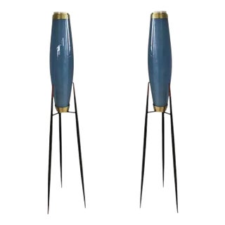 Rocket Floor Lamps in Hand Blown Opal Glass by Svend Aage Holm Sørensen, 1950s, Set of 2 For Sale