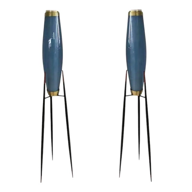 Rocket Floor Lamps in Hand Blown Opal Glass by Svend Aage Holm Sørensen, 1950s, Set of 2 For Sale