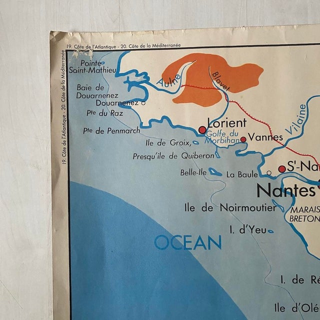 Vintage School Map of Atlantic and Mediterranean Coasts, 1950s For Sale - Image 4 of 9