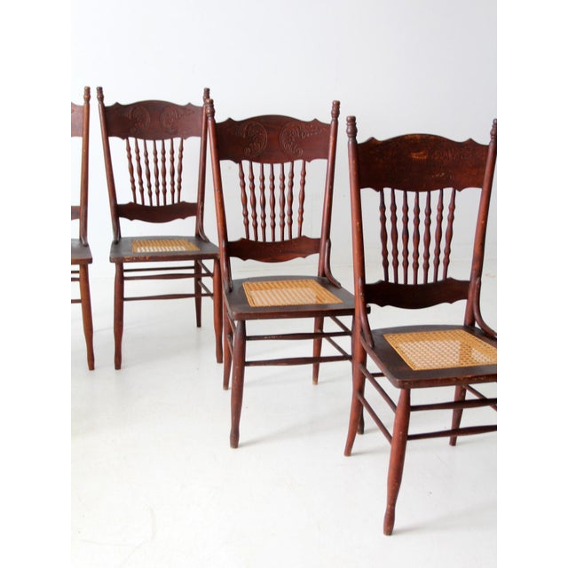 Antique Press Back Dining Chairs Set of 4 For Sale - Image 9 of 16