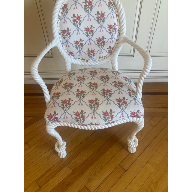 1950’s Hollywood Regency Hand Carved Rope and Tassel Armchair For Sale - Image 13 of 14