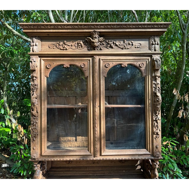 19th Century French Carved Oak Hunting Cupboard, 1860 For Sale - Image 5 of 18