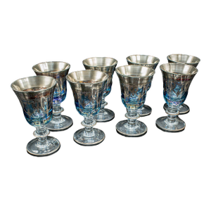 Set of 8 Vintage Wine Goblets, Italian, Handmade Art Glass, Aperitif, Liqueur