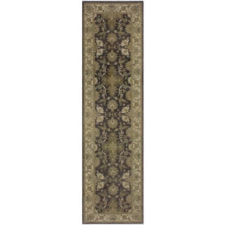 1990s Shabby Chic Vintage Charcoal Hand-Knotted Wool Rug - 2′7″ × 10′3″ For Sale