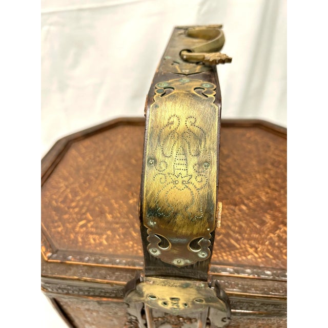 Brown 19th Century Chinese Wedding Basket - Antique Tiered Wicker & Carved Wood Storage Basket - Chinoiserie Decor For Sale - Image 8 of 12