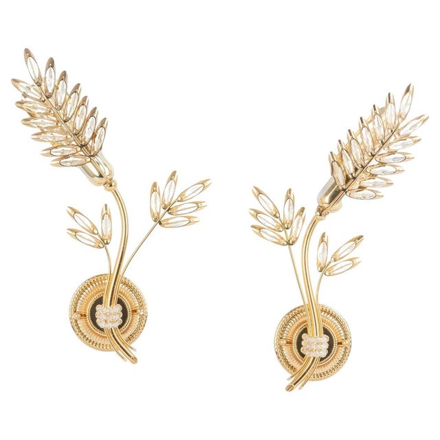 Gilt Brass Wheat Shape Wall Lights attributed to Palwa, Germany, 1970s, Set of 2 For Sale - Image 17 of 17