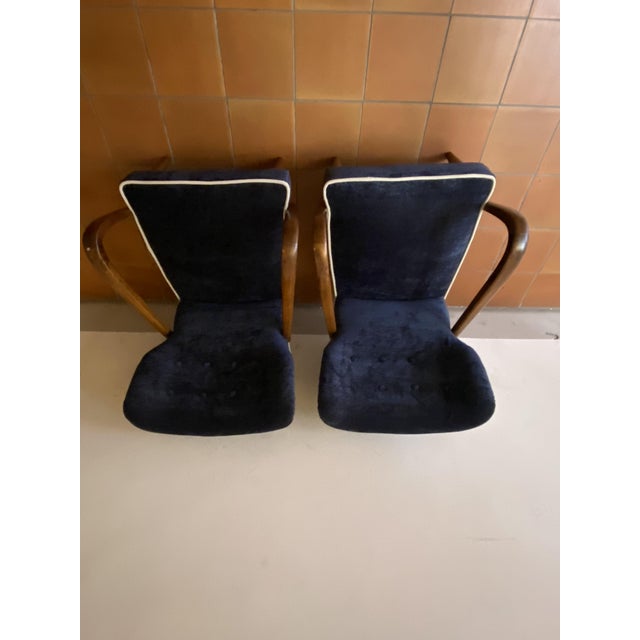 Art Deco Armchairs in Walnut and Velvet, Italy, 1930s, Set of 2 For Sale - Image 9 of 12