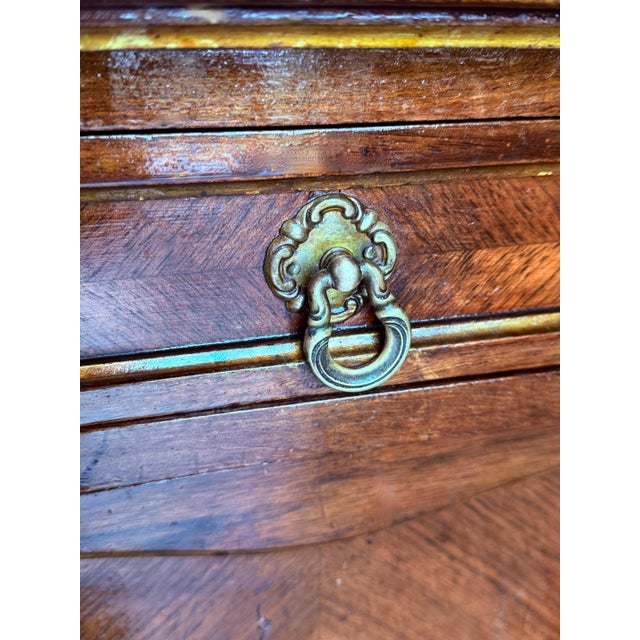 Antique French Walnut Night Stands with marble top and crest, 1900, A Pair For Sale - Image 12 of 18