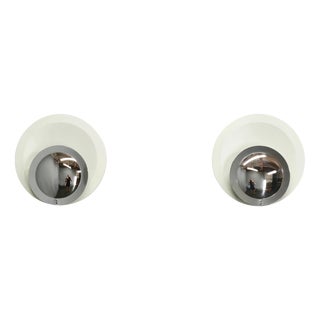 Space Age Italian Chrome and White Wall Lights, 1970s, Set of 2 For Sale