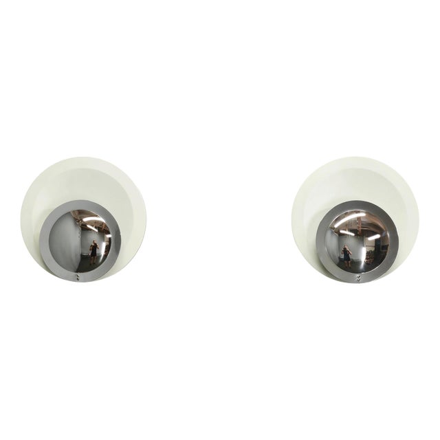Space Age Italian Chrome and White Wall Lights, 1970s, Set of 2 For Sale