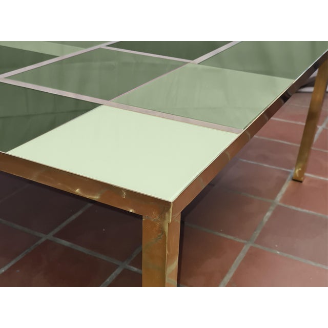Square Coffee Table with Green Murano Glass and Brass Bands from Justfurnituress SRL For Sale - Image 4 of 10