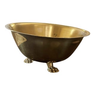 Vintage Polished Brass Gargoyle Footed Pedestal Bowl/Mini Planter For Sale