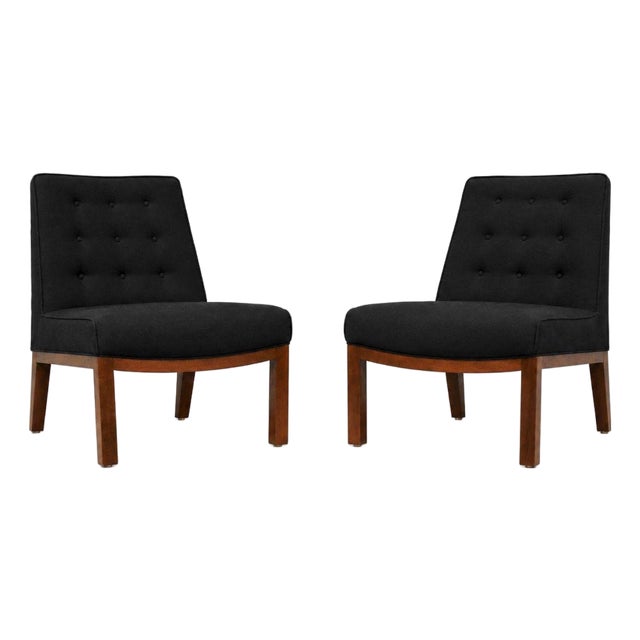 1950s Edward Wormley for Dunbar Black Walnut Slipper Lounge Chairs - A Pair For Sale