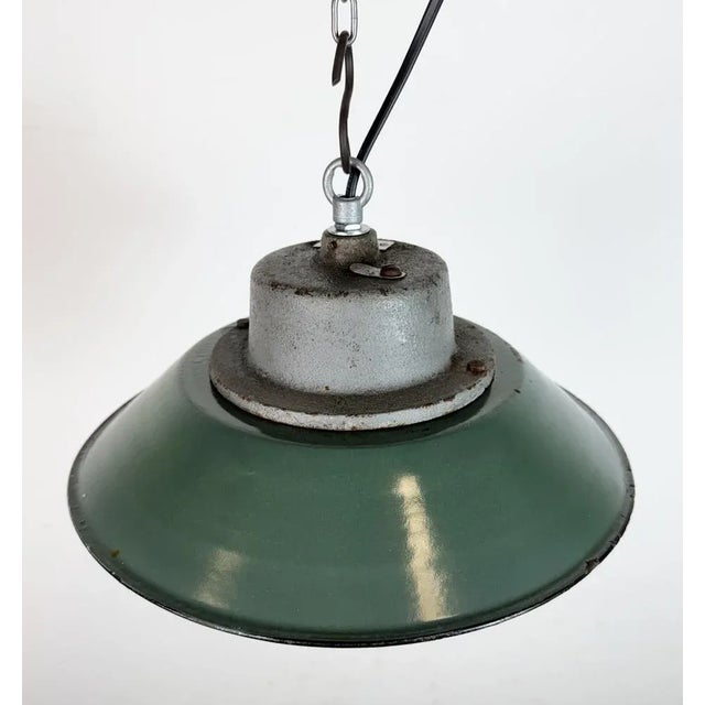 Glass Industrial Green Enamel and Cast Iron Pendant Light, 1960s For Sale - Image 7 of 16