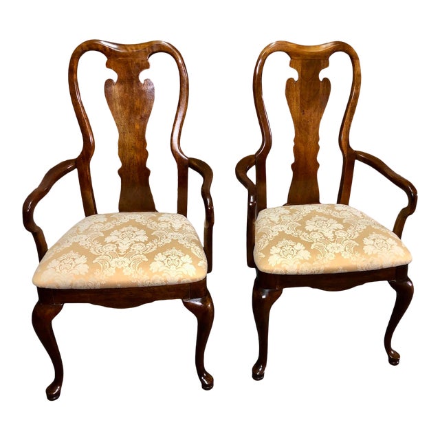 Pair of Vintage Solid Cherry Queen Anne Style Dining Arm Chairs Chairish