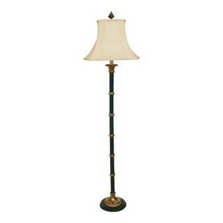 Frederick Cooper Green Enamel Decorated & Brass Floor Lamp For Sale