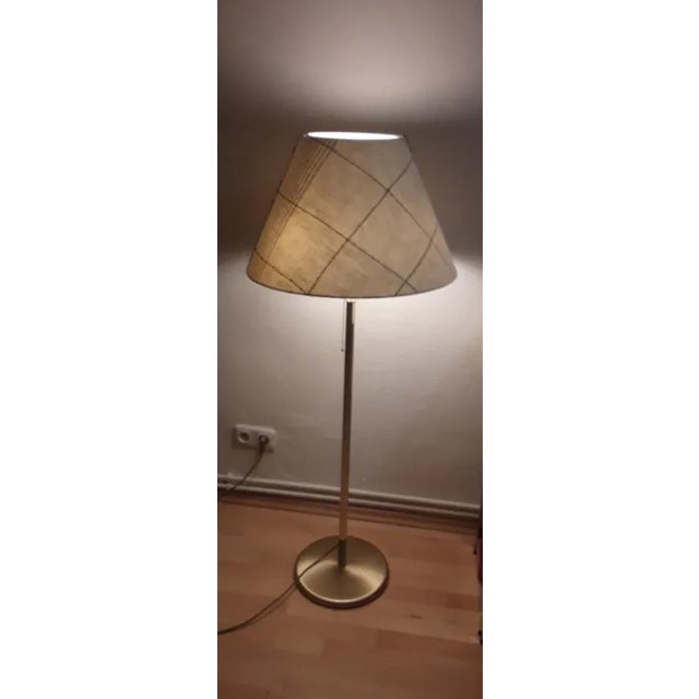 Vintage German Height-Adjustable Swivel Floor Lamp in Brass with Handmade Fabric Shade from Holtkötter For Sale - Image 3 of 11