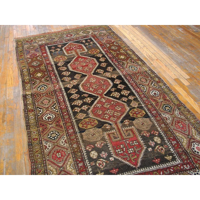Persian 1930s Brown Medallion Antique W. Persian Kurdish Rug 4'2" X 8'6" Handknotted Wool Carpet For Sale - Image 3 of 6