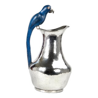 Mid Century Silver Plate Pitcher With Parrot Handle by Los Castillo For Sale