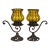 Vintage Gothic Revival Wrought Iron & Blown Amber Glass Candle Holders - A Pair For Sale