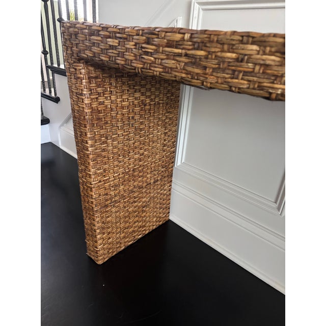 Farmhouse Coastal Rattan Console Table For Sale - Image 4 of 11