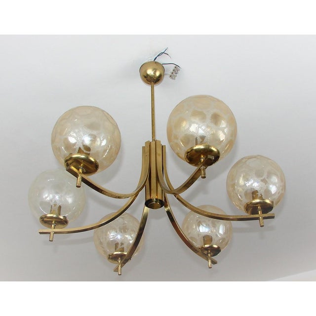 Vintage Chandelier in Brass, Aluminium and Glass, 1970s, in Very Good conditions. Designed 1970 to 1979 Up to 250V...